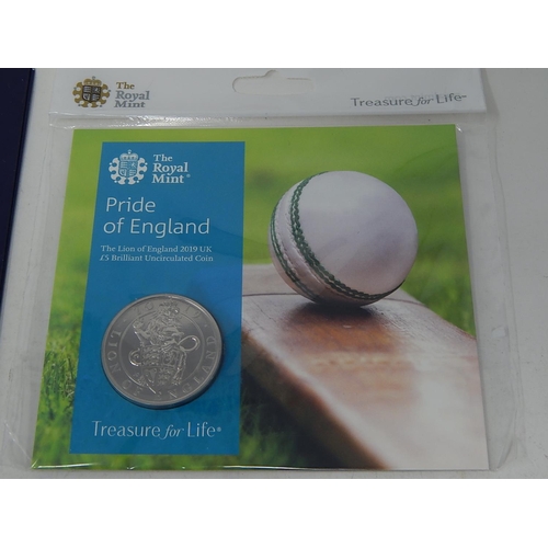 127 - Royal Mint Experience I struck theis 50p coin dated 2019(2); Pride of England 2019 £5; Royal  Mint E... 