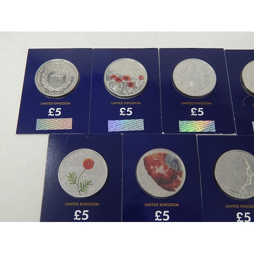 111 - Collection of 10 x £5 Commemorative coins all in sealed cards