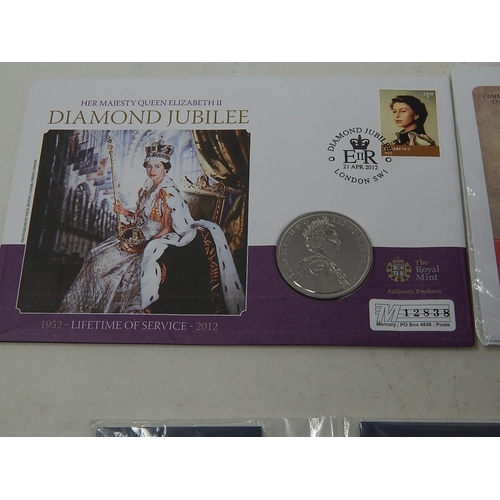 130 - Jersey/Guernsey 2019 50p in cards; QEII £5 coin on PNC cover; collection of 35 x 20p coins in collec... 