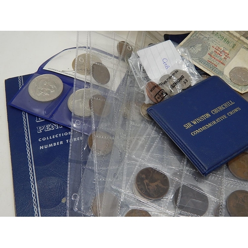 133 - Large collection of coins and banknotes inc 1974 Proof Set, various Crowns, Foreign coins, cased Cro... 