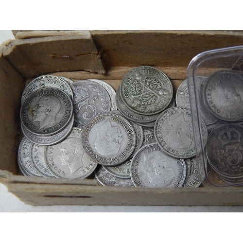 148 - A vintage Mappin and Webb box containing an 1854 Victorian Silver Groat and 44 x Silver Threepenny P... 