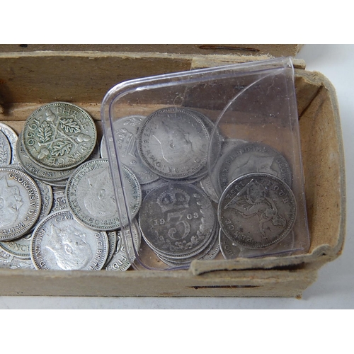 148 - A vintage Mappin and Webb box containing an 1854 Victorian Silver Groat and 44 x Silver Threepenny P... 