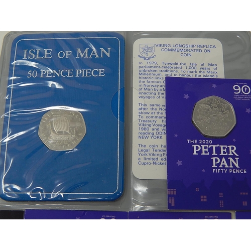 151 - Isle of Man Peter Pan 50p 2019 carded; Isle of Man Peter Pan 50p 2020 Carded(3); Guernsey Concorde 5... 