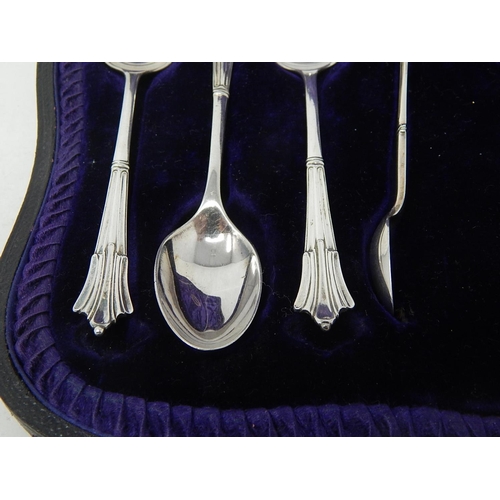 166 - Set of Six Victorian Silver Teaspoons and Tongs Hallmarked London 1894 by Thomas Bradbury in origina... 