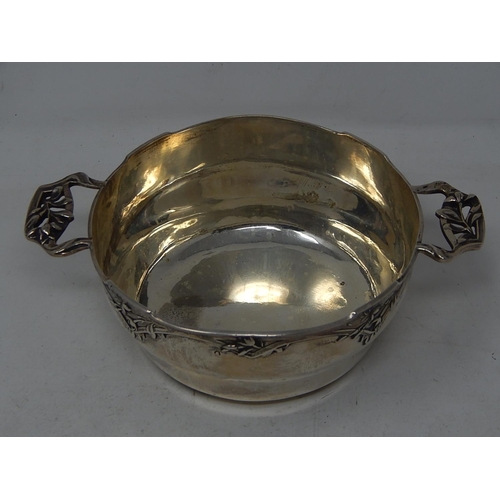 228 - French Art Nouveau Silver Twin Handled Bowl with shaped rim and organic flowing decoration by Eugene... 