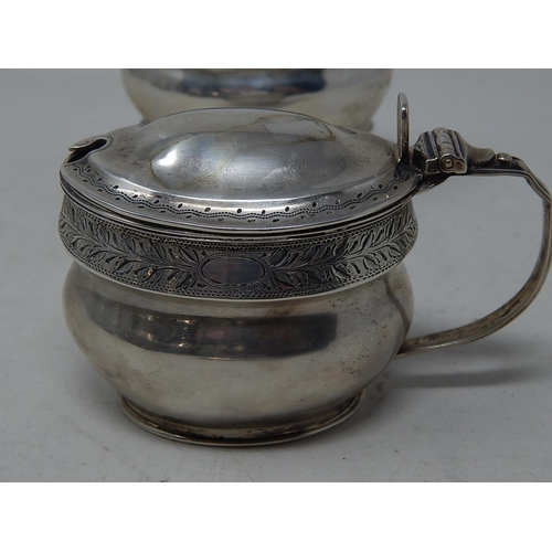 231 - Substantial Silver Mustard Pot & Matching Open Salt: Both with original cobalt blue glass liners: Ha... 