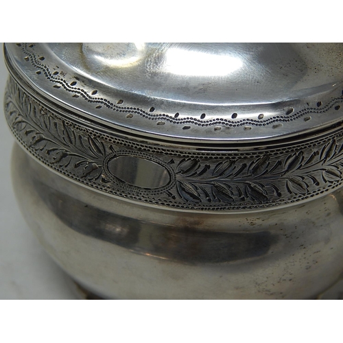 231 - Substantial Silver Mustard Pot & Matching Open Salt: Both with original cobalt blue glass liners: Ha... 