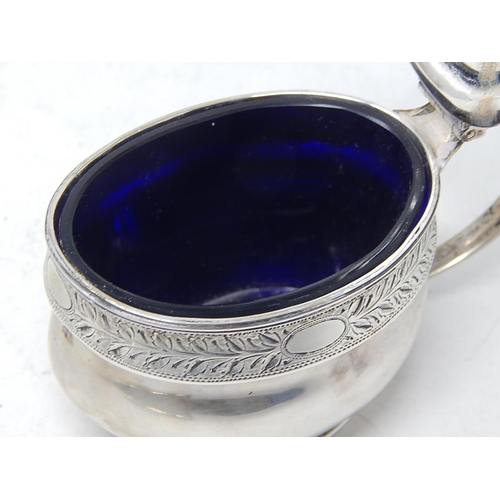 231 - Substantial Silver Mustard Pot & Matching Open Salt: Both with original cobalt blue glass liners: Ha... 