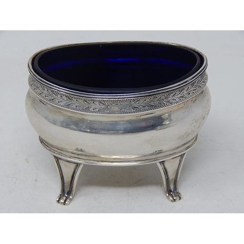 231 - Substantial Silver Mustard Pot & Matching Open Salt: Both with original cobalt blue glass liners: Ha... 