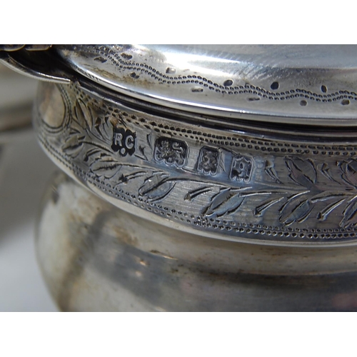 231 - Substantial Silver Mustard Pot & Matching Open Salt: Both with original cobalt blue glass liners: Ha... 