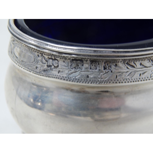 231 - Substantial Silver Mustard Pot & Matching Open Salt: Both with original cobalt blue glass liners: Ha... 