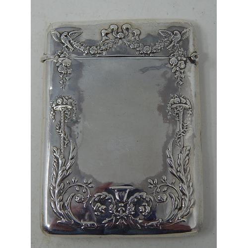 234 - Edwardian Silver Card Case with Hinged Top: Not Personalised: Hallmarked Chester 1909: Measures 9.5c... 