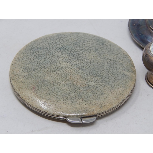 240 - Silver Hallmarked Spoons, Two Bottle Tops & a Shagreen Compact.