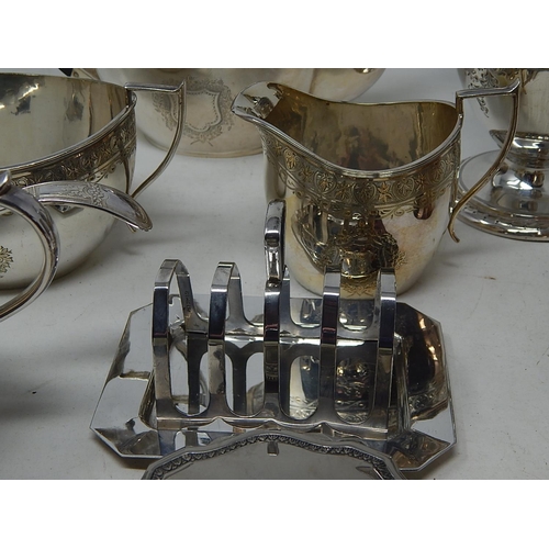 221 - Quantity of Silver Plated Wares to Include a Three Piece Tea Set, Claret Jug, Gravy Boat etc.