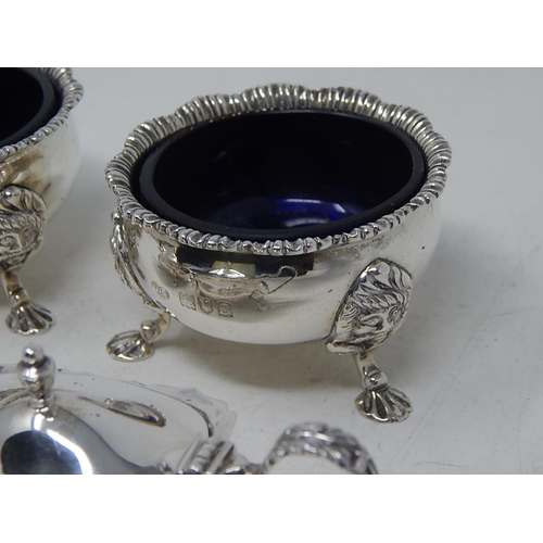 173 - Pair of Silver cauldron salts hallmarked London 1913 by Goldsmiths & Silversmiths together with a pa... 