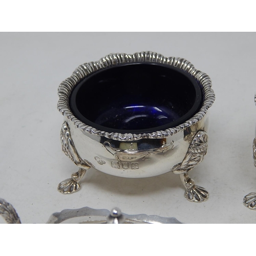 173 - Pair of Silver cauldron salts hallmarked London 1913 by Goldsmiths & Silversmiths together with a pa... 