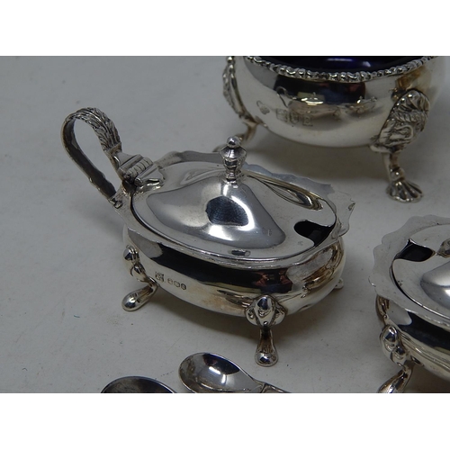 173 - Pair of Silver cauldron salts hallmarked London 1913 by Goldsmiths & Silversmiths together with a pa... 