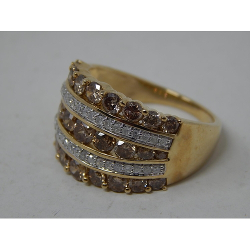 253 - 9ct Yellow Gold Ring Set with Three Bands of Champagne Coloured Diamonds & Two Bands of White Diamon... 