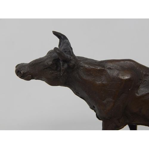 339 - Bronze Figure of a Cow on a Marble Base: Signed to base: Measures 15cm high x 12cm wide x 7cm deep: ... 