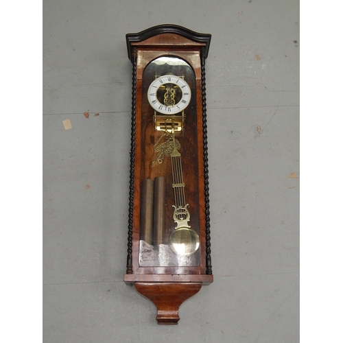 262 - Vienna Wall Clock: Walnut & Ebony Case with Glass Front & Sides: Complete with Weights & Pendulum: M... 