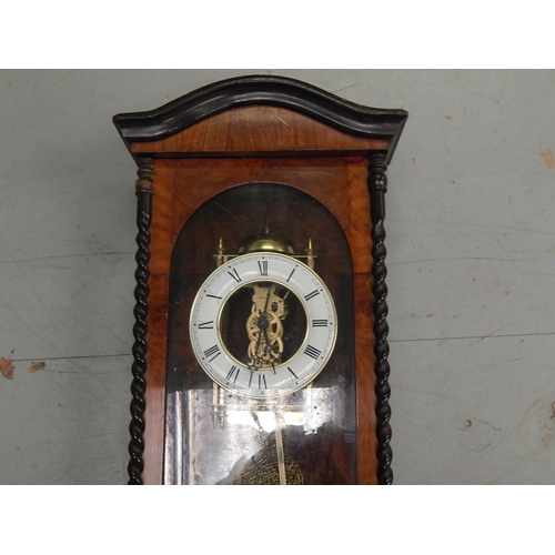 262 - Vienna Wall Clock: Walnut & Ebony Case with Glass Front & Sides: Complete with Weights & Pendulum: M... 