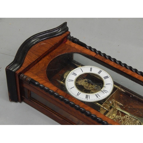 262 - Vienna Wall Clock: Walnut & Ebony Case with Glass Front & Sides: Complete with Weights & Pendulum: M... 