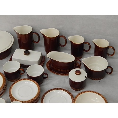 362 - Poole Pottery Chestnut Brown Dinner Service comprising plates. side plates, vegetable dishes, jugs, ... 