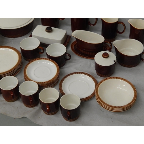 362 - Poole Pottery Chestnut Brown Dinner Service comprising plates. side plates, vegetable dishes, jugs, ... 