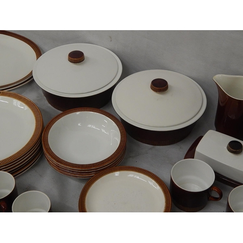 362 - Poole Pottery Chestnut Brown Dinner Service comprising plates. side plates, vegetable dishes, jugs, ... 