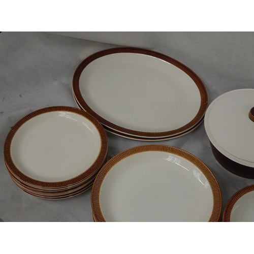 362 - Poole Pottery Chestnut Brown Dinner Service comprising plates. side plates, vegetable dishes, jugs, ... 