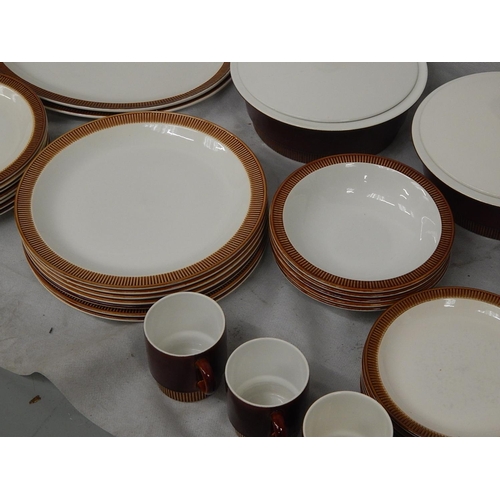 362 - Poole Pottery Chestnut Brown Dinner Service comprising plates. side plates, vegetable dishes, jugs, ... 