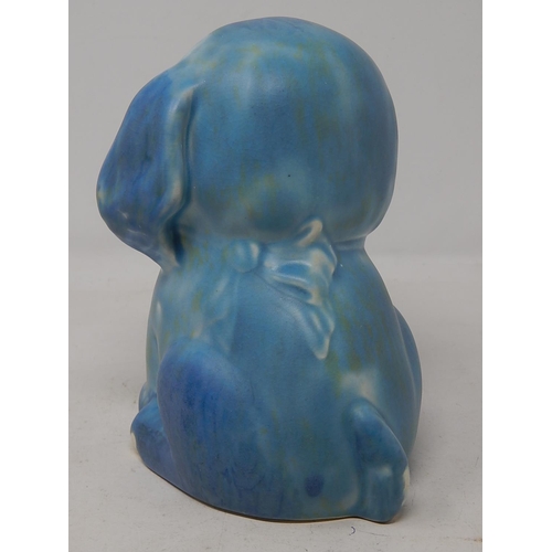 368 - 1930's Pottery Dog with Glass Eyes & Protruding Tongue: Marked to Base: Measures 15.5cm high