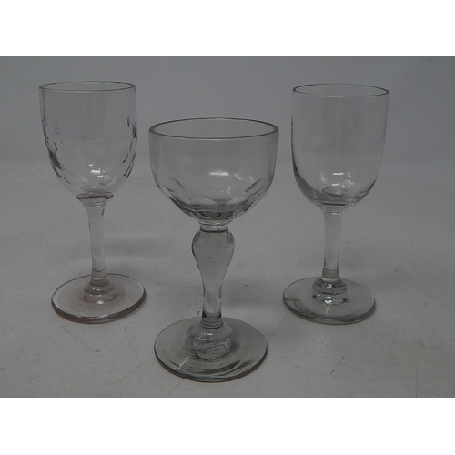 369 - C18th Cordial Glass with Faceted Bowl together with two further C19th Cordial Glasses.