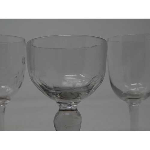 369 - C18th Cordial Glass with Faceted Bowl together with two further C19th Cordial Glasses.