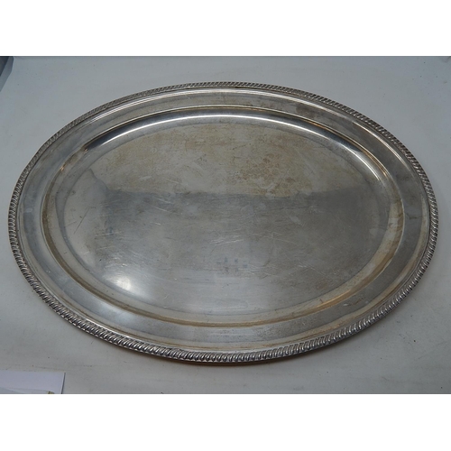 264 - Large Silver on Copper Serving Tray with Gadrooned Border: Measuring 55cm x 41cm.