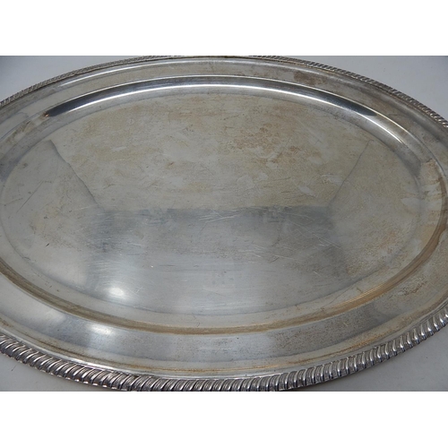 264 - Large Silver on Copper Serving Tray with Gadrooned Border: Measuring 55cm x 41cm.