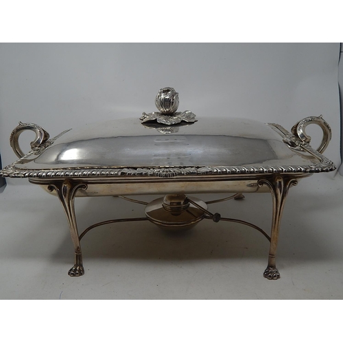 265 - Large C19th Silver on Copper Serving Dish/Warmer complete with stand & burner by The Alexander Clark... 