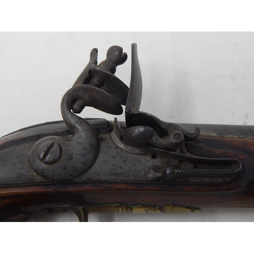 371 - A Fine Pair of C19th Continental Flintlock Pistols with Walnut Stocks & Brass Furnishings: Each Meas... 