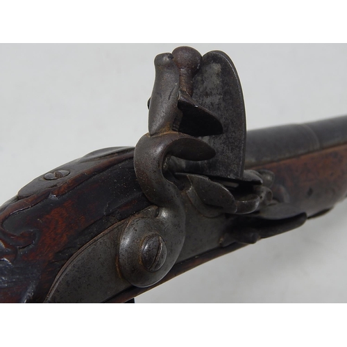 371 - A Fine Pair of C19th Continental Flintlock Pistols with Walnut Stocks & Brass Furnishings: Each Meas... 