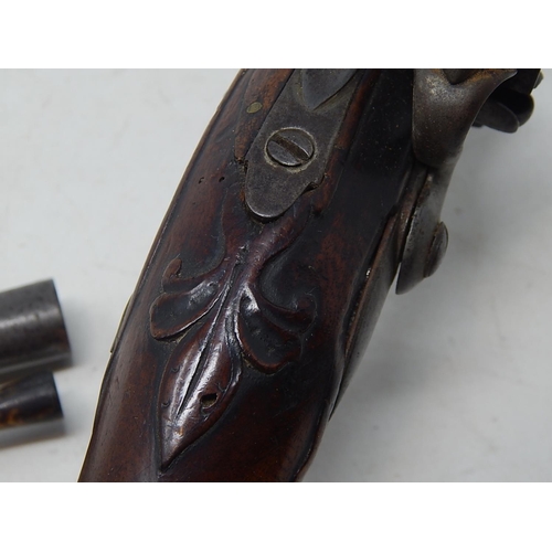 371 - A Fine Pair of C19th Continental Flintlock Pistols with Walnut Stocks & Brass Furnishings: Each Meas... 