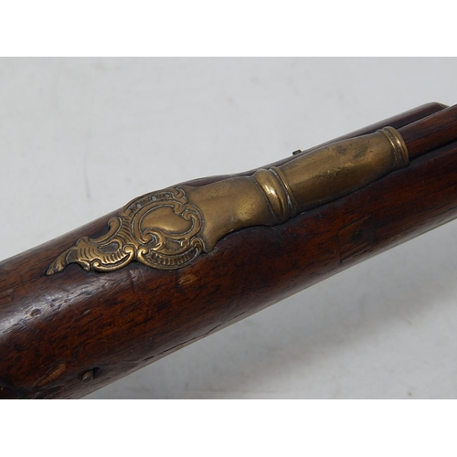 371 - A Fine Pair of C19th Continental Flintlock Pistols with Walnut Stocks & Brass Furnishings: Each Meas... 