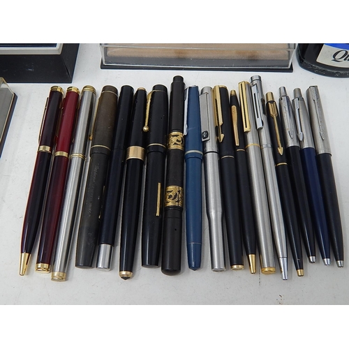 154K - Collection of Vintage Fountain & Other Pens together with two bottles of Quink Ink.