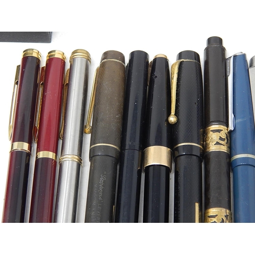 154K - Collection of Vintage Fountain & Other Pens together with two bottles of Quink Ink.