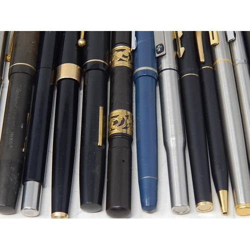 154K - Collection of Vintage Fountain & Other Pens together with two bottles of Quink Ink.