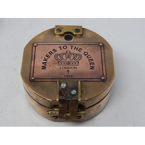 375 - Brunton Brass Compass: Thos J Evans, London in Fitted Inlaid Wooden Case with Brass Plates.