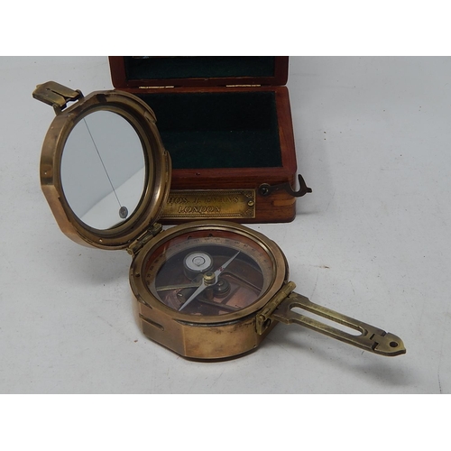 375 - Brunton Brass Compass: Thos J Evans, London in Fitted Inlaid Wooden Case with Brass Plates.