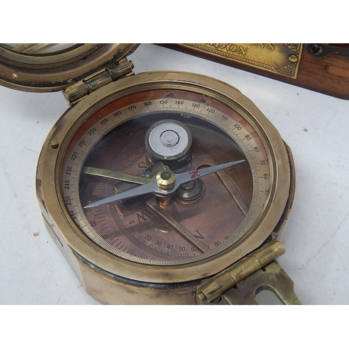 375 - Brunton Brass Compass: Thos J Evans, London in Fitted Inlaid Wooden Case with Brass Plates.