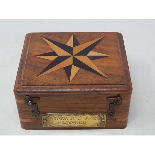 375 - Brunton Brass Compass: Thos J Evans, London in Fitted Inlaid Wooden Case with Brass Plates.