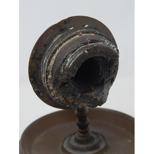 377 - WWI Exploded Shell Cap Mounted as a Paperweight Inset to Base with 1914 Penny together with a Cast B... 