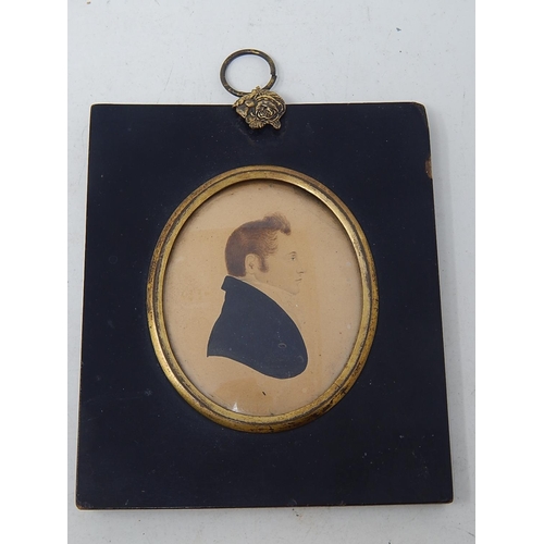 381 - George III Miniature of a Gentleman c.1820 in Original Ebony Framed with Brass Suspension Loop: Meas... 